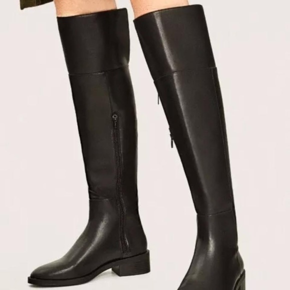 Zara Shoes - ZARA Black Faux Leather Flat Over-The-Knee Boots